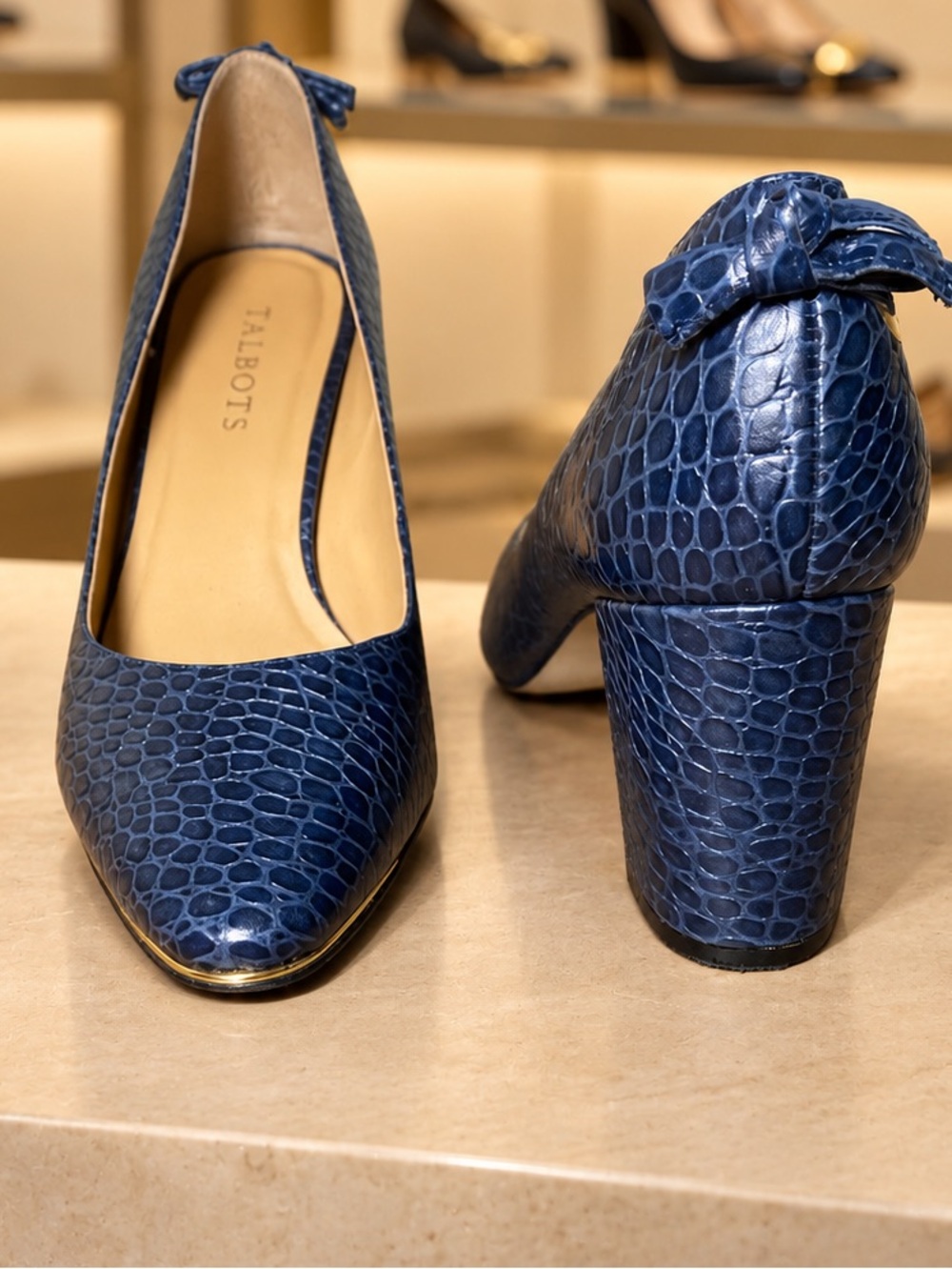 TALBOTS Navy Blue Croc-Textured Block Heel Pumps SIZE 8.5